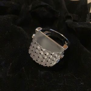 Lalique silver rectangular Cactus ring size 51